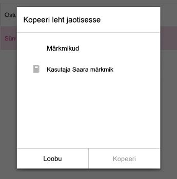 Menüü „Kopeeri leht” Androidi jaoks loodud OneNote’is