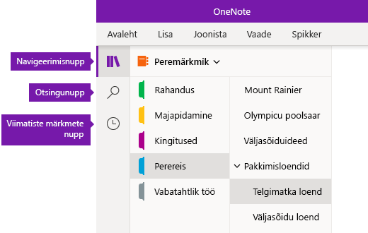 Navigeerimisriba OneNote’is Windows 10 jaoks