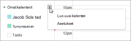 Valitse Omat kalenterit ja valitse sitten Asetukset.