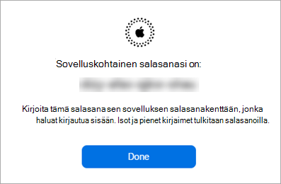 Näyttökuva sovelluskohtaisesta salasanasta