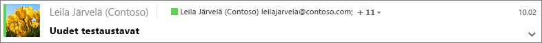 Valitse Lähetetyt-kansiossa viesti, jotta voit tarkastella piilokopion vastaanottajia ja valitse tarvittaessa laajenna-nuolipainike koko viestiotsikon näyttämiseksi.