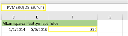=PVMERO(D9,E9,"d") tuloksella 856