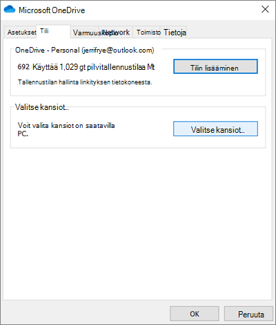 OneDrive-tilin lisääminen -valintaikkuna