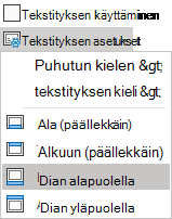 Tekstityksen asetukset PowerPoint Onlinen perinteisessä valintanauhassa