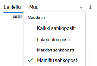 Suodattaminen mainittuun sähköpostiin Outlook for Windowsissa