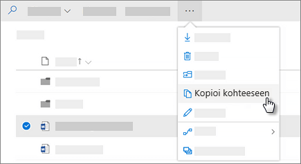 Näyttökuva Kopioi kohteeseen -komennosta OneDrive for Businessissa.