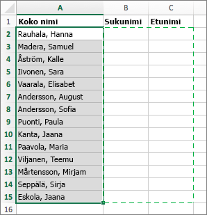 Valitse solut, joihin haluat liittää jaetut solut