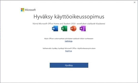 Loppukäyttäjän Microsoft Office 2019 -käyttöoikeussopimus.