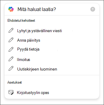 Pituus- ja sävyasetukset, jotka valitaan, kun sähköpostiviestejä luonnostellaan Outlookissa Copilotin avulla