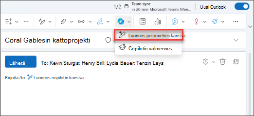 Luonnostele Copilotilla -avattava valikkovaihtoehto Uudessa Outlookissa