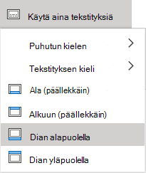 Tekstitysasetukset PowerPoint Onlinessa.