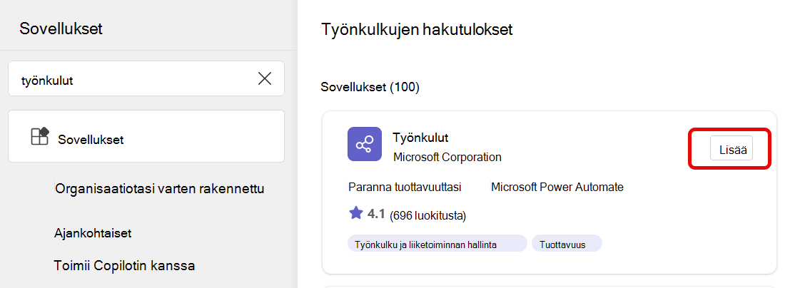 työnkulkujen lisääminen