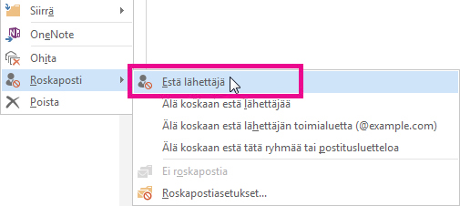 Viestiluettelon Estä lähettäjä -komento