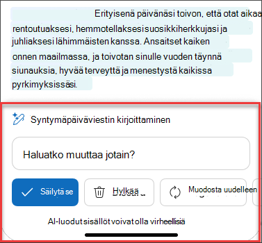 "Huolellisen harkinnan jälkeen" -teksti sähköpostiluonnoksesta Copilotin avulla iOS:ssä ja Androidissa