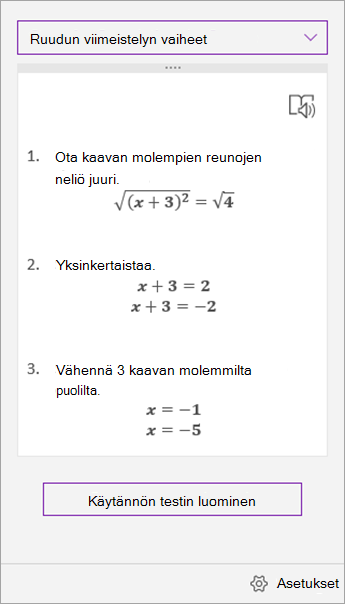 Ratkaisuvaiheet Matemaattinen avustaja -tehtäväruudussa