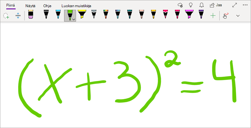 Matemaattisten kaavojen kirjoittaminen OneNote for Windows 10:ssä