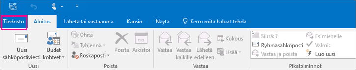 Outlook 2016:n valintanauha näyttää tältä.