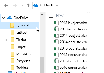 Resurssienhallinta, OneDrive-kansio, Excel-tiedostoja