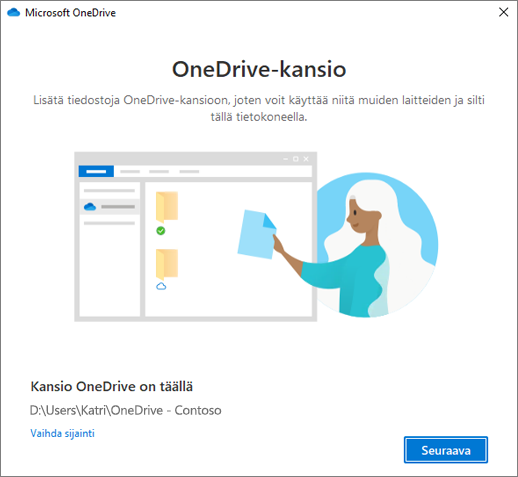 Tämä on OneDrive-kansiosi -näyttö ohjatussa Tervetuloa OneDriveen -toiminnossa