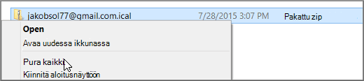 Napsauta tiedostoa hiiren kakkospainikkeella ja valitse Pura.
