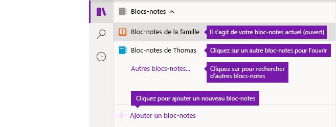 La liste des blocs-notes dans OneNote pour Windows 10