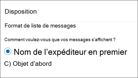 Nouveau format de liste de messages Outlook