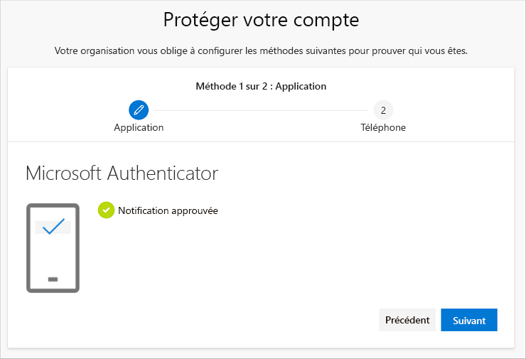 Notification de réussite, connexion de l’application et de votre compte