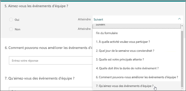 Créer des branches vers d’autres questions en fonction de la réponse d’une autre question