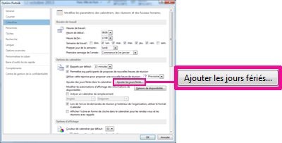 Options de calendrier dans Outlook en mode Backstage