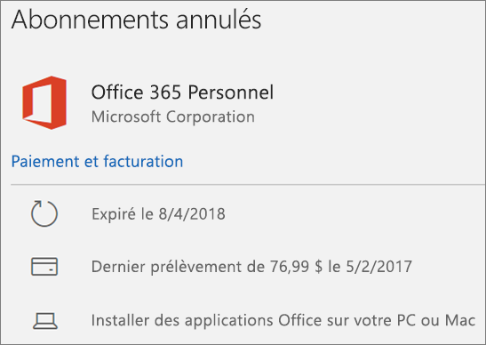 Abonnement Office 365 expiré