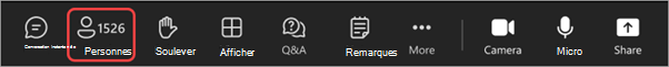 Capture d'écran des contrôles de réunion pendant l'assemblée avec l'icône Personnes mise en évidence