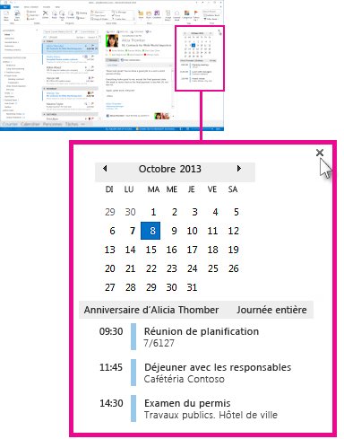 Commande Supprimer l’aperçu dans l’aperçu du calendrier épinglé