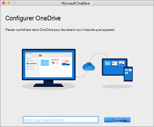 Capture d’écran de la première page du programme d’installation de OneDrive