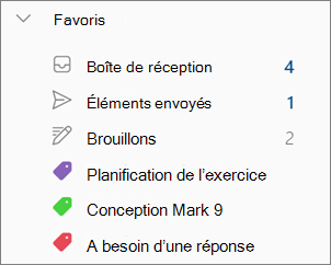 Catégories dans les Favoris dans le nouvel Outlook pour Windows