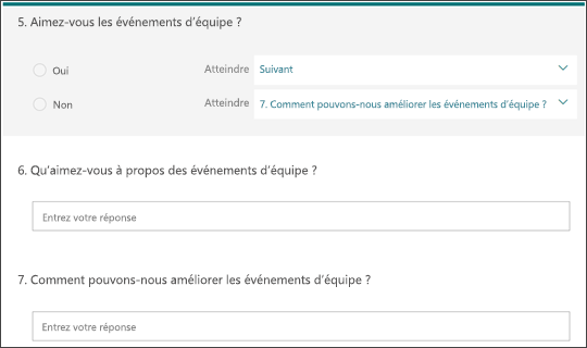 Exemple de question de branchement