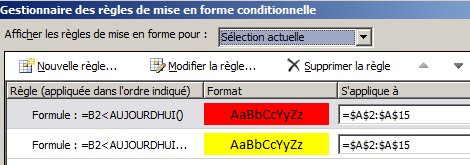 Règles de mise en forme conditionnelle