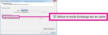 Case à cocher Utiliser le mode Exchange mis en cache dans la boîte de dialogue Changer de compte