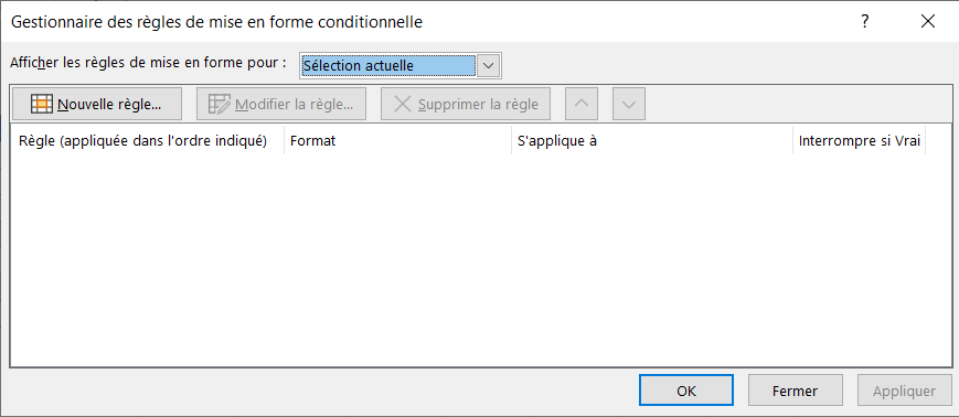 Boîte de dialogue Gestionnaire des règles de mise en forme conditionnelle