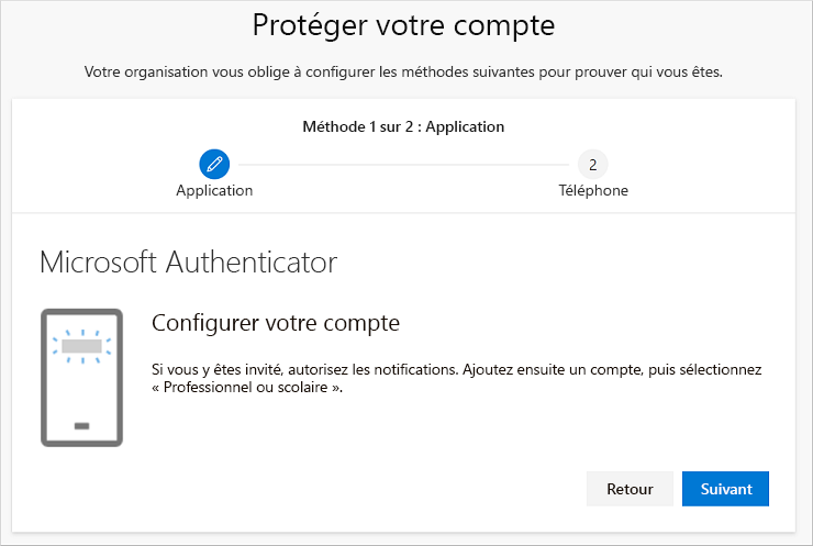 Page Configurer votre compte de l’application Authenticator dans l’Assistant Protéger votre compte