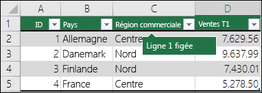 La première ligne est verrouillée lorsque vous cliquez sur Figer la ligne supérieure