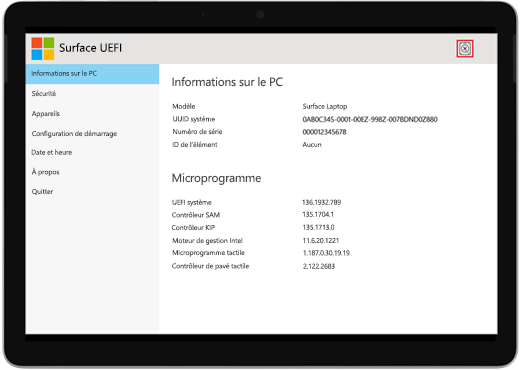 Écran d’erreur de démarrage UEFI de La Surface