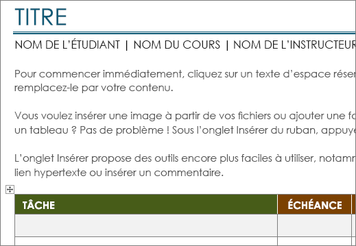 Nouveau modèle Liste des tâches de projet avec une police minimale de 11 points.