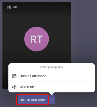 Sélectionnez Rejoindre en tant que présentateur