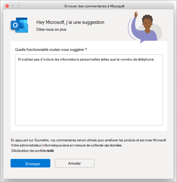 Boîte de dialogue de commentaires pour Outlook dans MacOS