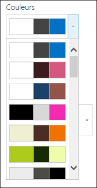 Capture d’écran du menu de choix de la couleur sur un nouveau site SharePoint