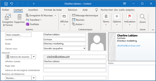 Ajouter un contact dans Outlook