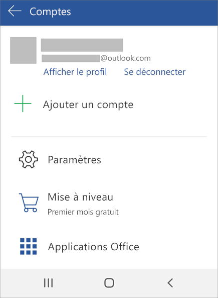 Présente l’option Se déconnecter d’Office sur un appareil Android