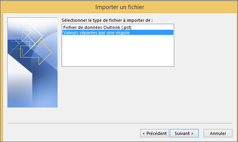 Assistant Exportation d’Outlook - Choisir un fichier CSV