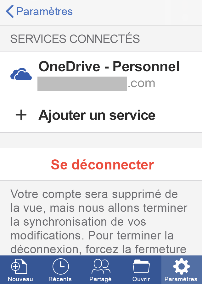 Présente l’office Se déconnecter dans Office pour iOS