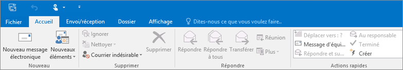 Apparence du ruban d’Outlook 2016 sur le web.